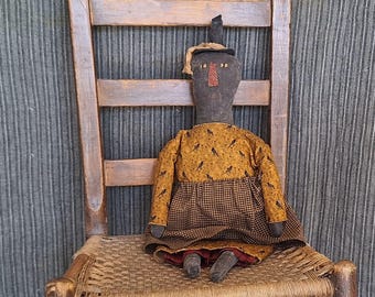 24" Primitive Witch Doll, Timeworn Handmade Halloween Folk Art - OOAK - Signed & Dated