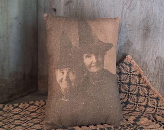 Vintage Halloween Image Bowl Filler, Elder Witches Handmade Cupboard Tuck Pillow #1
