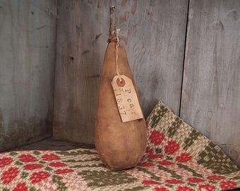 Primitive Grungy Pear with Stamped Tag, Fall Cupboard Tuck, Autumn Shelf Sitter - HANDMADE
