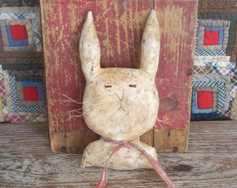 Primitive Rabbit Doll, Easter Bunny Bust, Rustic Farmhouse Spring Decor, Tiered Tray Decor, Grungy White #5 - READY TO SHIP