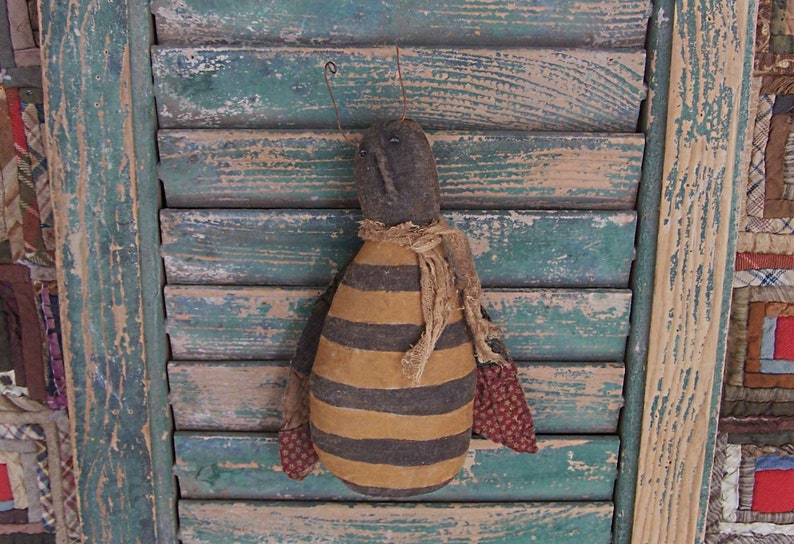 Primitive Bumblebee Doll Medium Choice of ONE Bee, Hand Painted Honey Bee, Cottagecore Farmhouse Decor Ready to Ship Bee #5