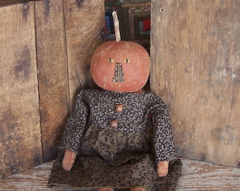 HANDMADE - Primitive Pumpkin Doll, Halloween & Autumn Harvest Decor - #1