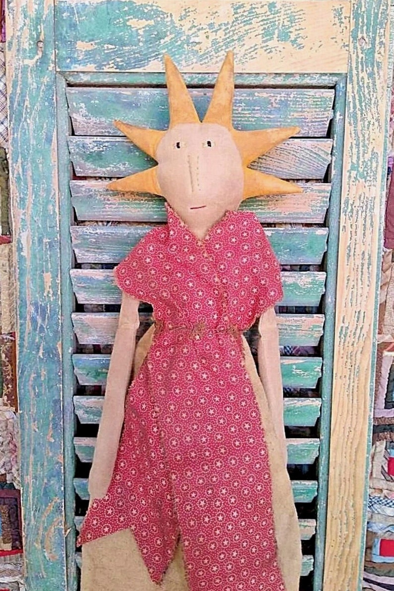 Primitive Miss Liberty Doll, Rustic Americana, Cottagecore Decor, Farmhouse 4th of July READY TO SHIP image 3