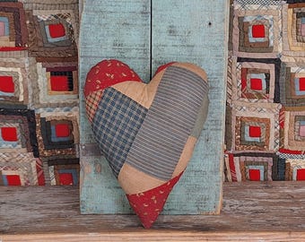 Almohada en forma de corazón hecha con una colcha antigua, relleno para cuenco grande de arte popular rústico n.° 1