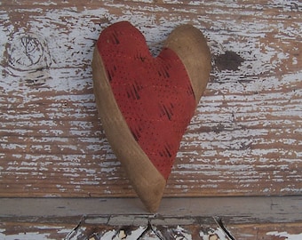 Primitive Heart Ornament, Antique Quilt Cupboard Tuck, Grungy Americana Bowl Filler, Rustic Farmhouse Americana Decor #4 - READY TO SHIP