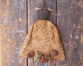 Primitive Wall Witch Doll with Pomegranate & Pine Cone Garland
