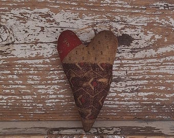 Primitive Heart Bowl Filler or Ornament made from Antique Quilt #22