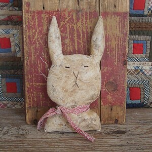 Primitive Rabbit Doll, Bunny Bust, Rustic Farmhouse Spring Decor, Easter Bunny Rabbit, Tiered Tray Decor, Grungy White 4 READY TO SHIP image 1