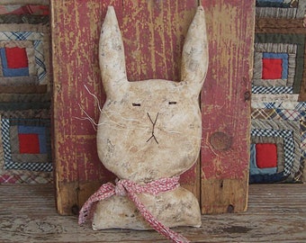 Primitive Rabbit Doll, Bunny Bust, Rustic Farmhouse Spring Decor, Easter Bunny Rabbit, Tiered Tray Decor, Grungy White #4 - READY TO SHIP