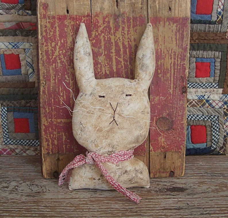 Primitive Rabbit Doll, Bunny Bust, Rustic Farmhouse Spring Decor, Easter Bunny Rabbit, Tiered Tray Decor, Grungy White 4 READY TO SHIP image 1