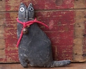 Primitive Black Cat, Small Black Cat Ornament, Miniature Cat, Kitty Cat Engagement Prop, Stuffed Animal - READY TO SHIP