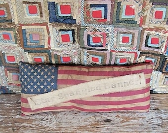 Primitive American Flag Pillow - "Star Spangled Banner" - Grungy Porch Swing Pillow, Rustic Americana Farmhouse Decor - READY TO SHIP