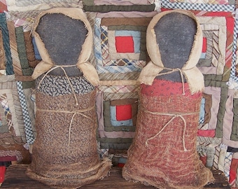 Primitive Prairie Doll (large - choice of 1) in Reproduction Calico Dress & Grungy Apron