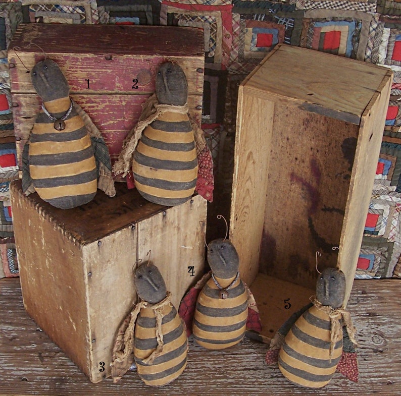 Primitive Bumblebee Doll Medium Choice of ONE Bee, Hand Painted Honey Bee, Cottagecore Farmhouse Decor Ready to Ship image 1