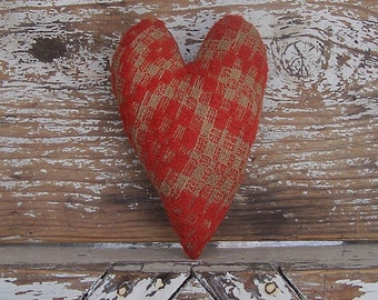 Primitive Heart Ornament, Antique Coverlet Bowl Filler, Grungy Cupboard Tuck, Rustic Americana Farmhouse Decor #16 - READY TO SHIP