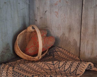 Primitive Stuffed Heart, Antique Red Coverlet, Grungy Christmas Ornament or Americana Decor #5