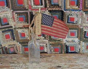 Small Primitive American Flag (choice of tag), Antique Look Summer Parade Stick Flag, Rustic Americana Cottagecore Decor - READY TO SHIP