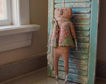 Muñeca de calabaza primitiva, decoración rústica de Halloween