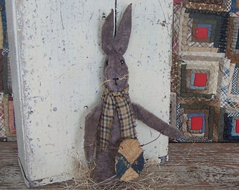 Primitive Rabbit Doll, Farmhouse Easter Bunny Decor #2 - READY TO SHIP