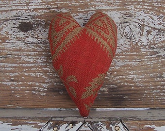 Rustic Heart Ornament made from Antique Coverlet, Primitive Stuffed Heart, Americana Farmhouse Decor #13 - READY TO SHIP