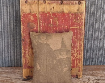 Vintage Halloween Photo Image Bowl Filler, Young Witches Cupboard Tuck Pillow