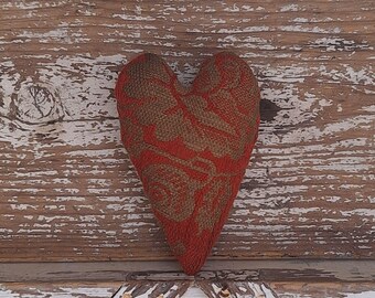 Corazón de peluche rústico, colcha antigua roja, adorno navideño grunge o decoración americana n.° 5