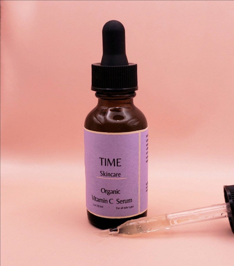 Organic Vitamin C Serum in dark bottle.