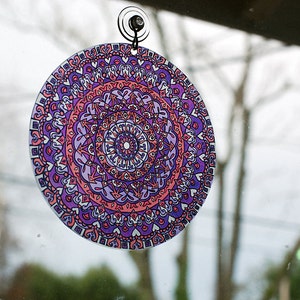 Mandala Suncatcher in Purple and Orange Bohemian Home Decor Window Decor Geometric Psychedelic image 3