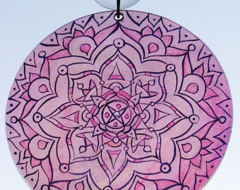 Baby Pink Mandala Suncatcher  - Original Geometric Mandala Art - Psychedelic Bohemian Home Decor - Meditation