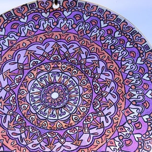 Mandala Suncatcher in Purple and Orange Bohemian Home Decor Window Decor Geometric Psychedelic image 4