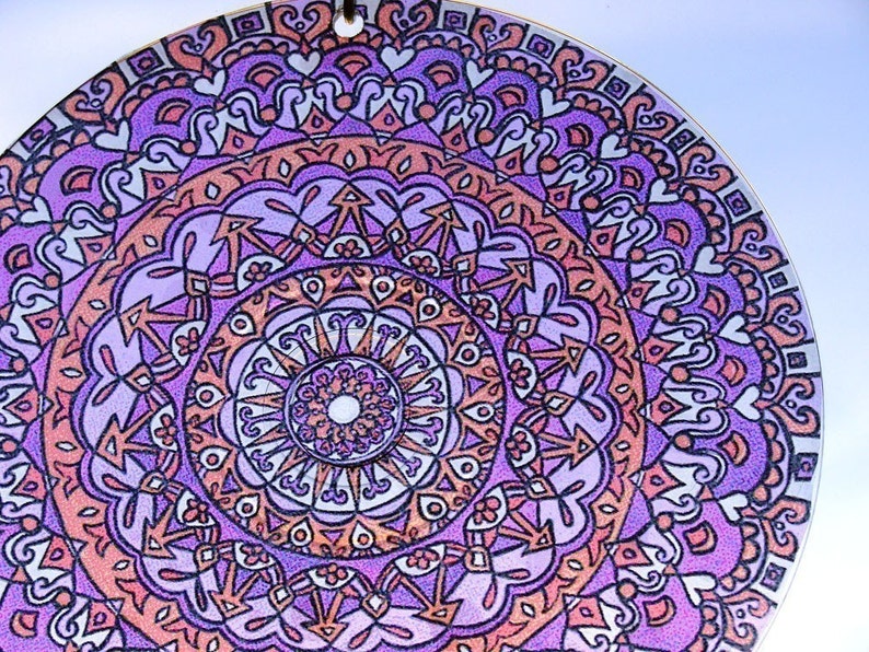 Mandala Suncatcher in Purple and Orange Bohemian Home Decor Window Decor Geometric Psychedelic image 4