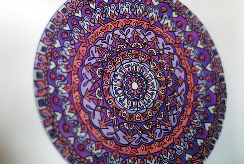 Mandala Suncatcher in Purple and Orange Bohemian Home Decor Window Decor Geometric Psychedelic image 1