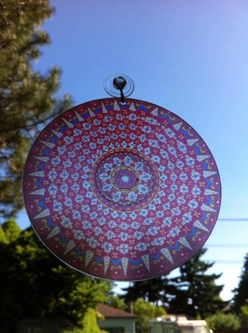 Brown and Copper Mandala Suncatcher Psychedelic Geometric Design Made From Recycled Materials Orange and Brown Bohemian Home Decor image 3