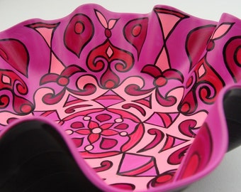 Pinkadelic Mandala Record Bowl - Psychedelic Pink - Geometric Design Hand Painted on Recycled Vinyl Record