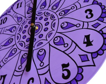 Lavender Mandala Record Clock. Geometric Bohemian Psychedelic Home Decor