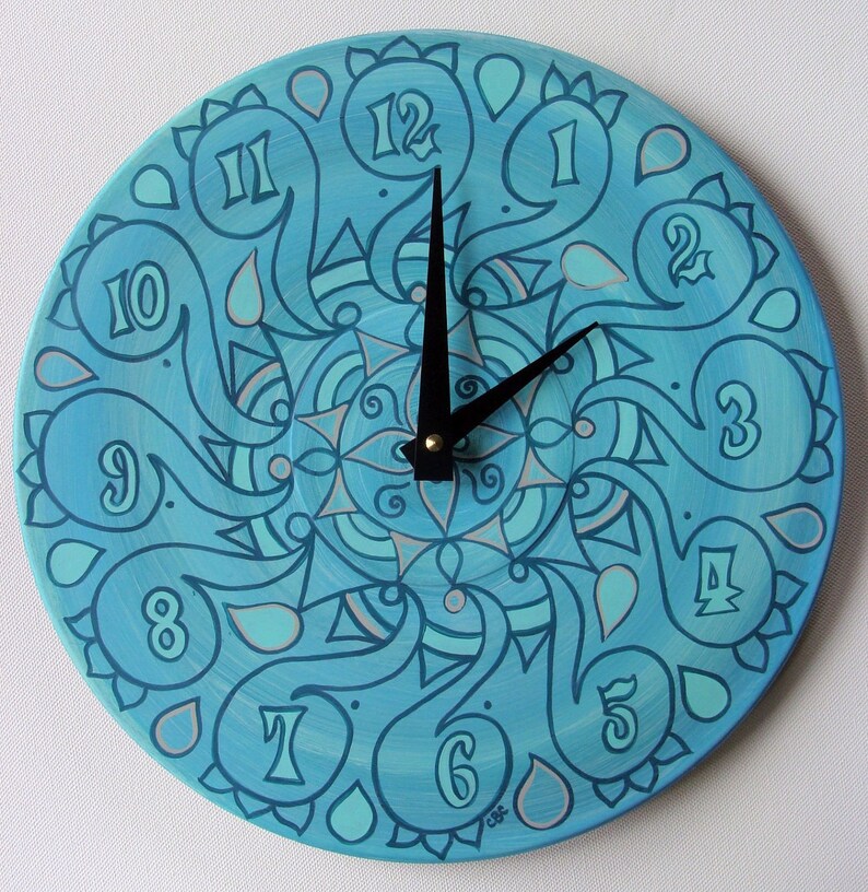 Cockatoo Teal Clock Geometric Pastel Home Decor Made From Recycled Vinyl Record image 2