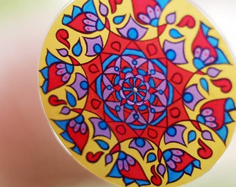Primary Mandala Suncatcher - Bohemian Home Decor in Yellow Red Blue Purple - Psychedelic Geometric Original Art - Meditation - Boho Style