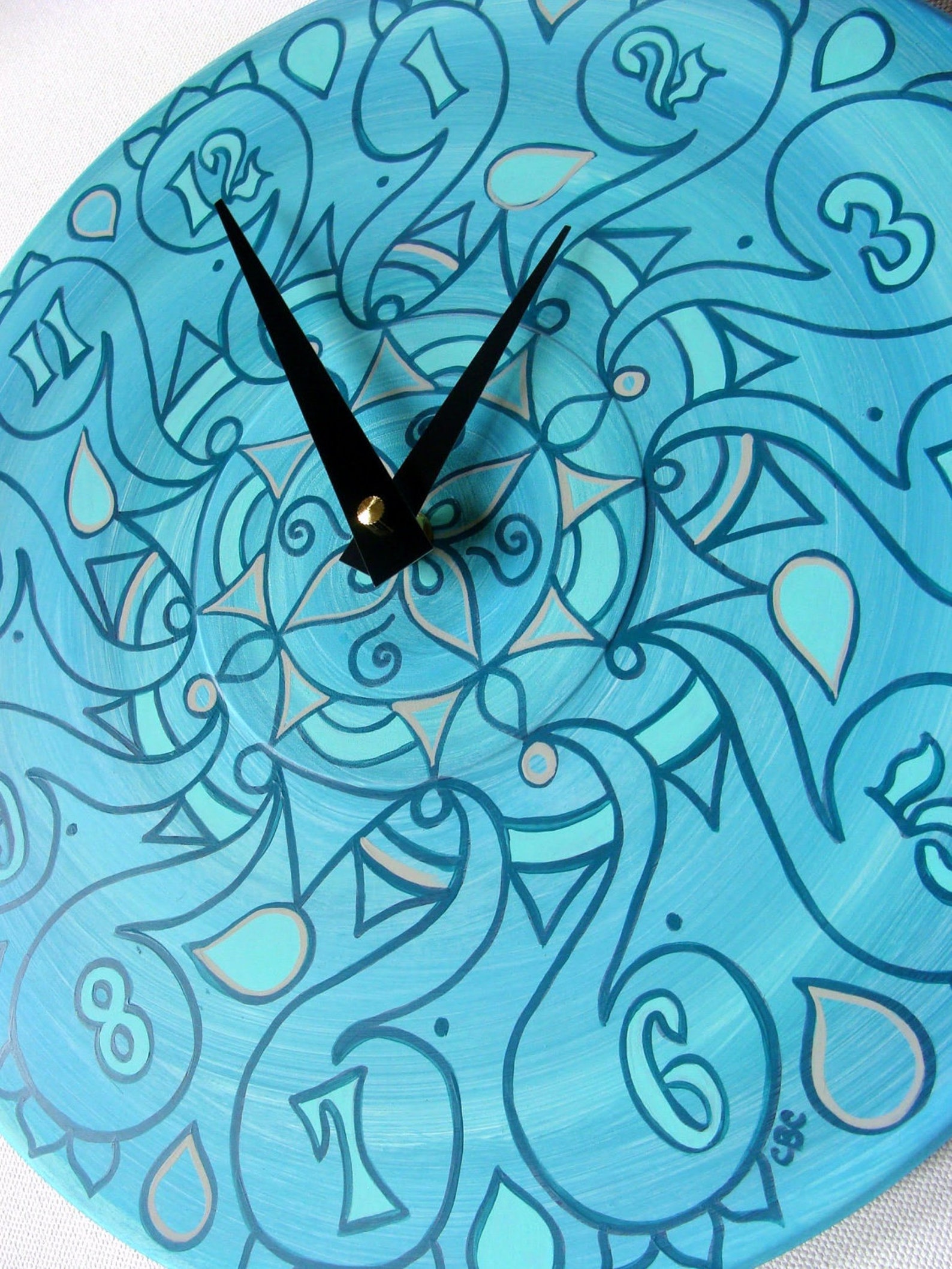 Cockatoo Teal Clock Geometric Pastel Home Decor Made From Recycled