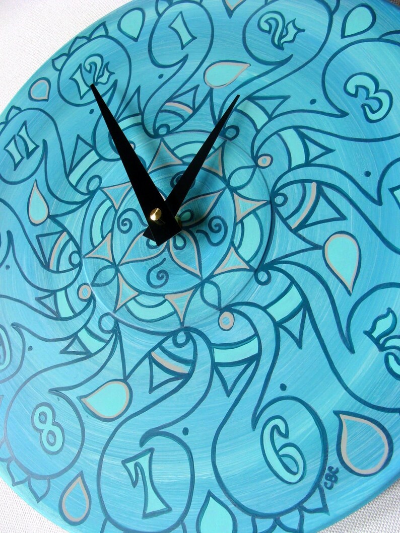 Cockatoo Teal Clock Geometric Pastel Home Decor Made From Recycled Vinyl Record image 3