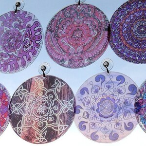 Mandala Suncatcher in Purple and Orange Bohemian Home Decor Window Decor Geometric Psychedelic image 5