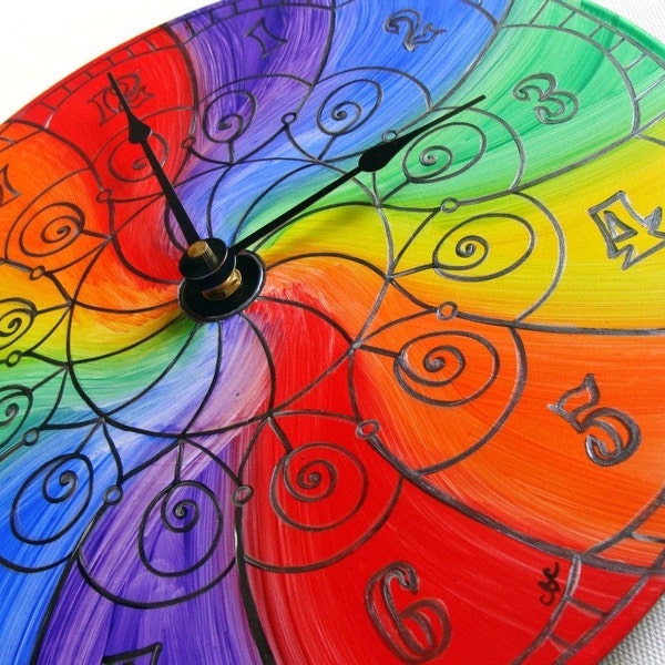 Color Wheel Mandala Record Clock - Trippy Psychedelic Rainbow Home Decor - Hand Painted Geometric Design - LGBTQ Pride Marriage Equality