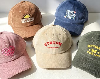 Custom Embroidered Corduroy Baseball Hat | Personalized Text Design (Unisex)