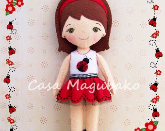 PDF Pattern - Ladybug Doll Felt Pattern - Doll Sewing Pattern - Felt Ladybug Doll DIY - Felt Doll Hand Sewing Pattern - Instant Download -