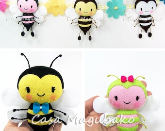 PDF Pattern - Bee Felt Pattern - Felt Bee Ornament or Soft Toy - Bee Softie Pattern - Sewing Pattern - Stuffed Bee - Instant Download