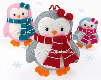 Modello per cucire un pinguino - Decorazione o ornamento in feltro fai da te da cucire a mano (file PDF, download immediato)