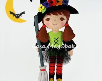 PDF Pattern - Witch Doll Felt Pattern - Halloween Witch Doll Sewing Pattern - Witch Doll w/ Hat, Broom & Tutu Pattern - Instant Download