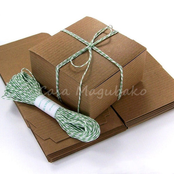 10 Kraft Boxes (4"x4"x2") & 20 Yards of Baker's Twine in the Color of Your Choice - DIY Gift Box Packaging Set