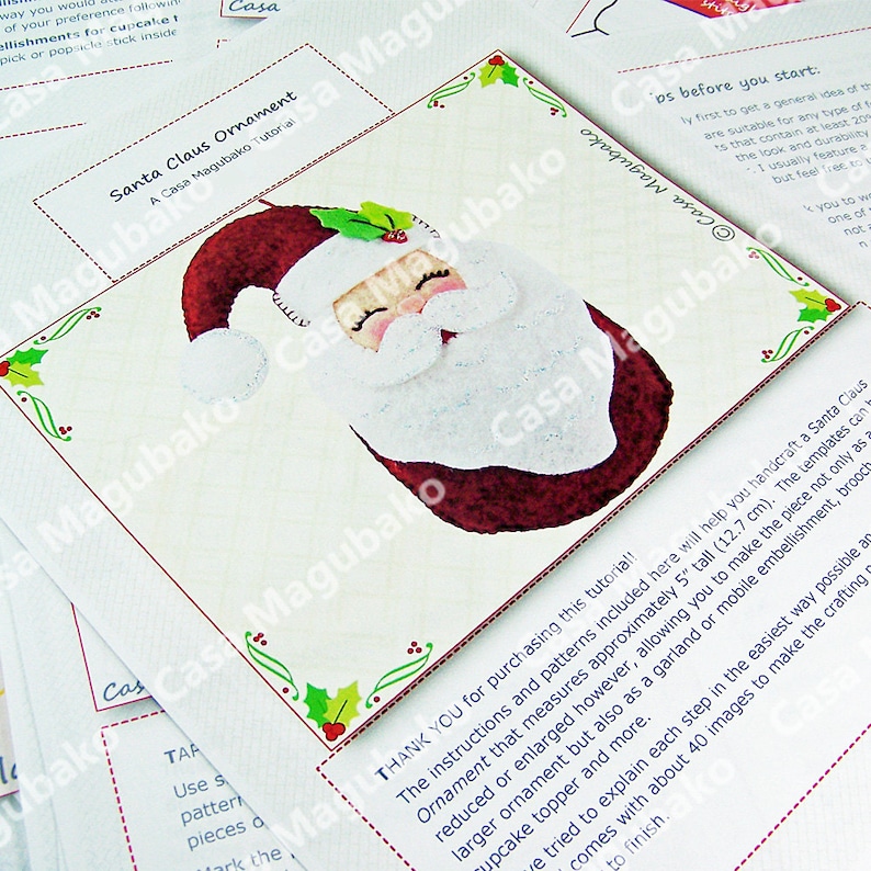 DIY PDF Pattern Christmas Decoration Hand Sewing Pattern Santa Claus Ornament Felt Pattern Christmas Ornament Instant Download