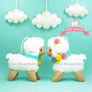Felt PDF Pattern - Lamb & Cloud Ornament Sewing Pattern, Felt Lamb Pattern, Felt Cloud Pattern, Sheep Ornament Pattern, Nursery Decor