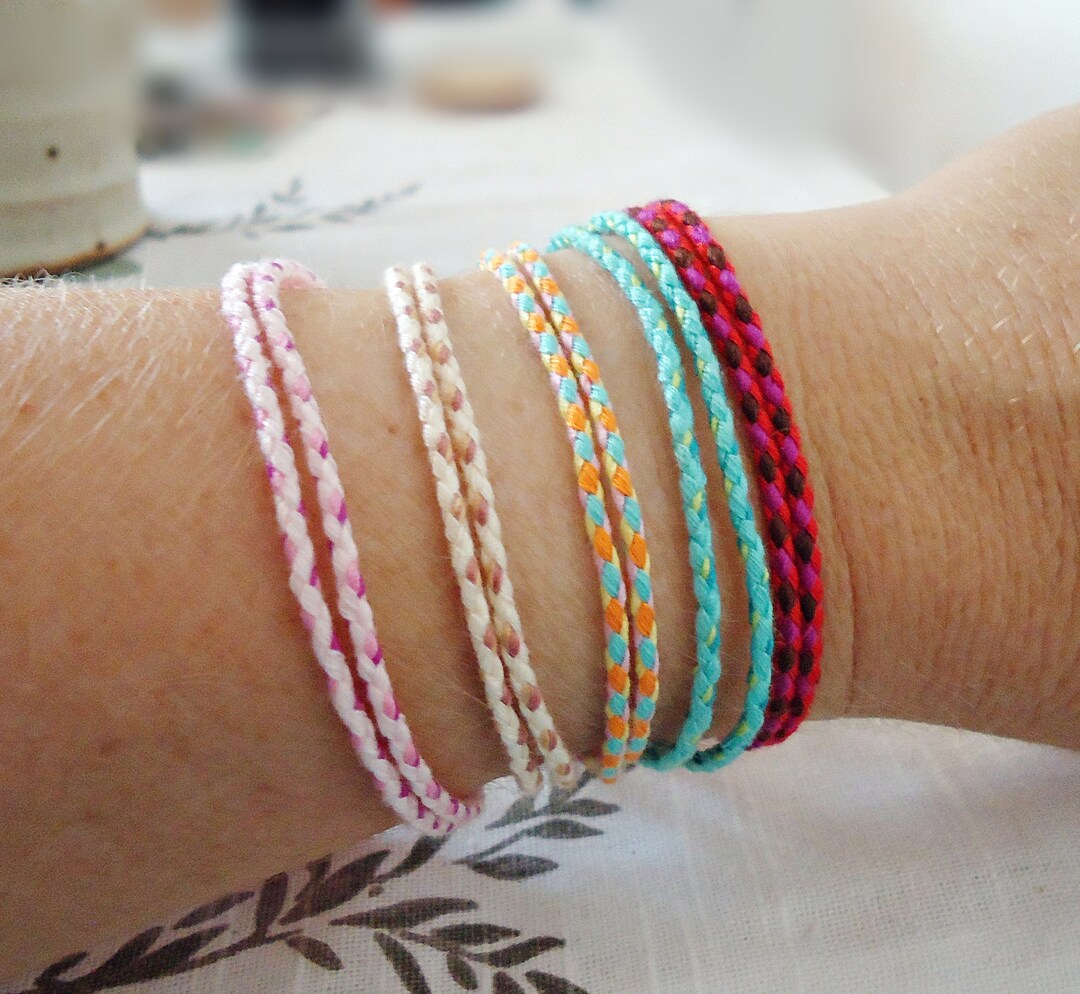 Set of 5, Adjustable Stacking Bracelets, Cotton Friendship Bracelets, 5 ...